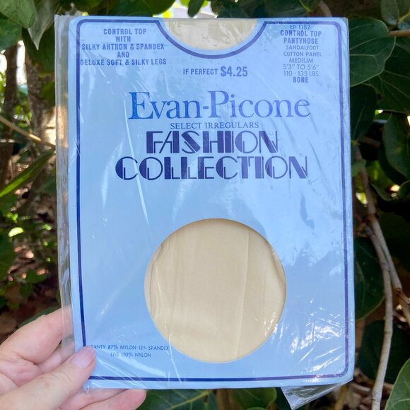 NOS Vintage Evan Picone Pantyhose Antron Spandex Control Top Bone Medium New - Picture 1 of 3
